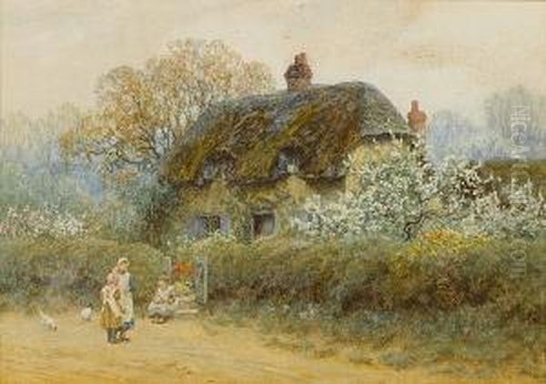 Young Children By A Cottage Gate Oil Painting by Helen Mary Elizabeth Allingham