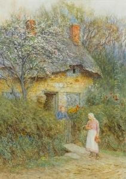 A Cottage Near Farringford, Isle Of Wight Oil Painting by Helen Mary Elizabeth Allingham