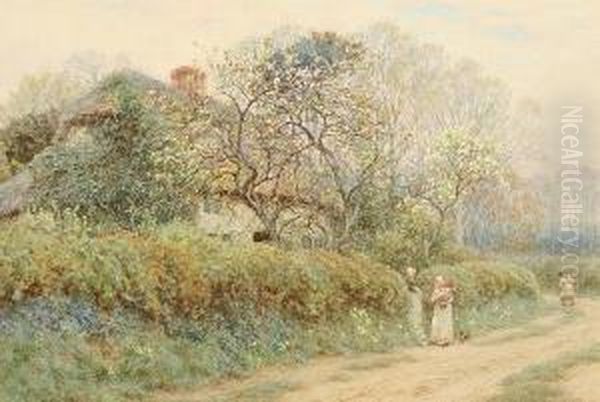 A Cottage At Freshwater Gate, Isle Of Wight Oil Painting by Helen Mary Elizabeth Allingham