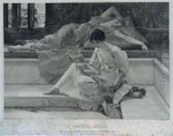 'a Favorite Author' Oil Painting by Sir Lawrence Alma-Tadema