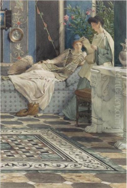 From An Absent One Oil Painting by Sir Lawrence Alma-Tadema