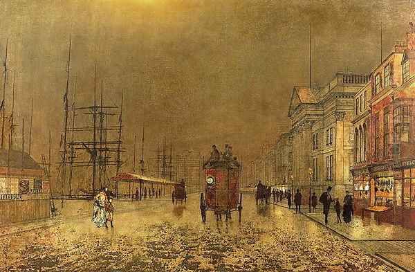 A Liverpool Street Oil Painting by John Atkinson Grimshaw