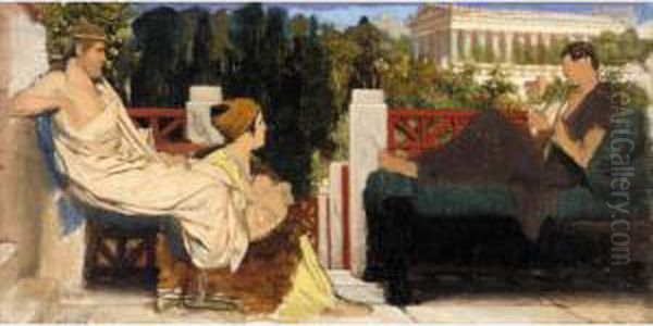 Figures On The Terrace By The Acropolis Oil Painting by Sir Lawrence Alma-Tadema