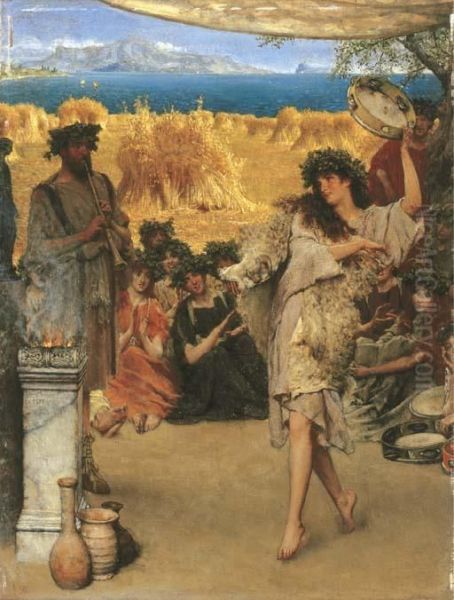 A Harvest Festival Oil Painting by Sir Lawrence Alma-Tadema