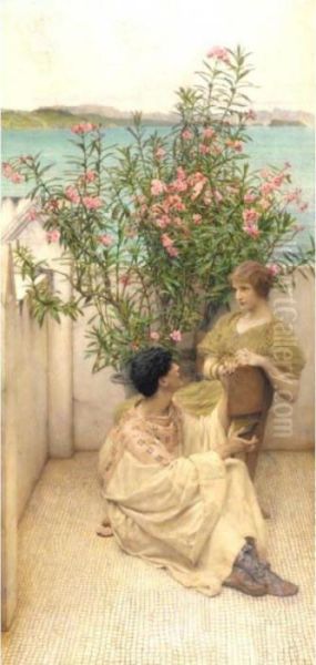 A Peaceful Roman Wooing Oil Painting by Sir Lawrence Alma-Tadema