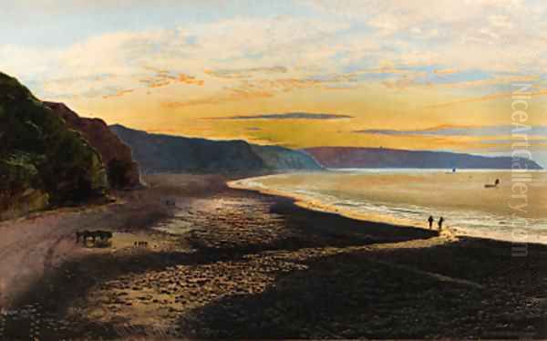 Whitby Sands, sunset Oil Painting by John Atkinson Grimshaw