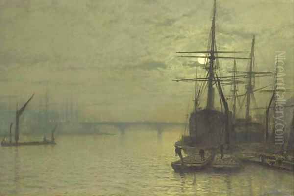 The Thames below bridge Oil Painting by John Atkinson Grimshaw