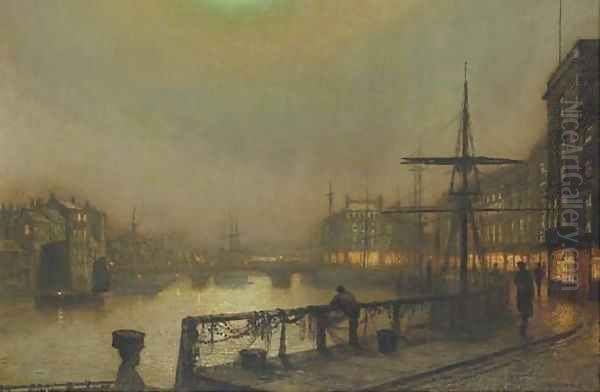 Fish landing, Whitby Oil Painting by John Atkinson Grimshaw