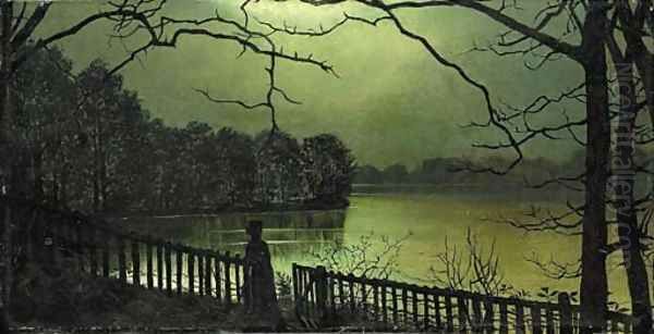 Waterloo Lake, Roundlay Park, Leeds, circa 1872 Oil Painting by John Atkinson Grimshaw