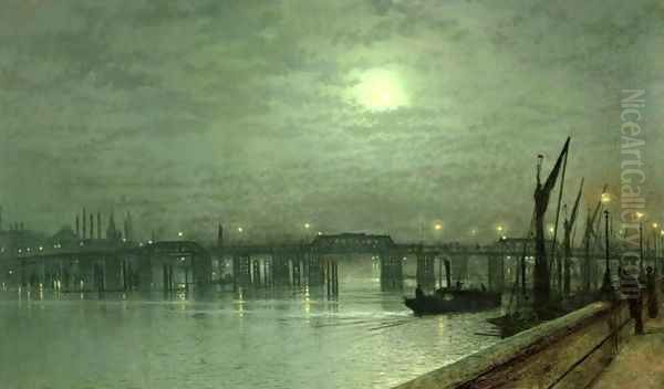 Battersea Bridge by Moonlight Oil Painting by John Atkinson Grimshaw