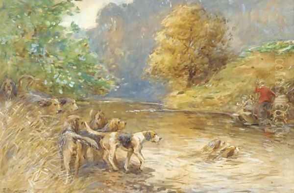 Mr W. Thompson's otter hounds on the Esk Oil Painting by John Atkinson Grimshaw