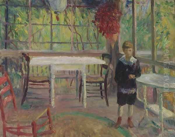 Ira on the Breakfast Porch at Bellport Oil Painting by William Glackens