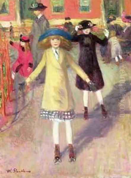 Children Roller Skating Oil Painting by William Glackens