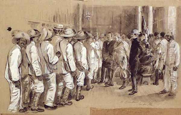 General Lecret and Colonel Figuretti Inspecting Cuban Recruits at Cuban Headquarters Oil Painting by William Glackens