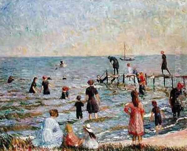 Bathing at Bellport Long Island Oil Painting by William Glackens