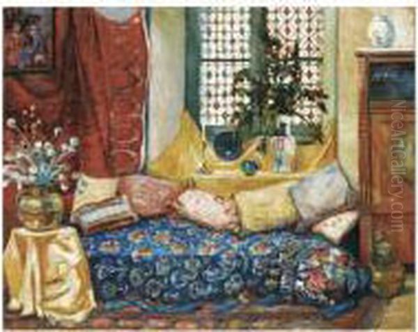 Interieur Au Divan Bleu Et Aux Coussins Oil Painting by Alexander Altmann