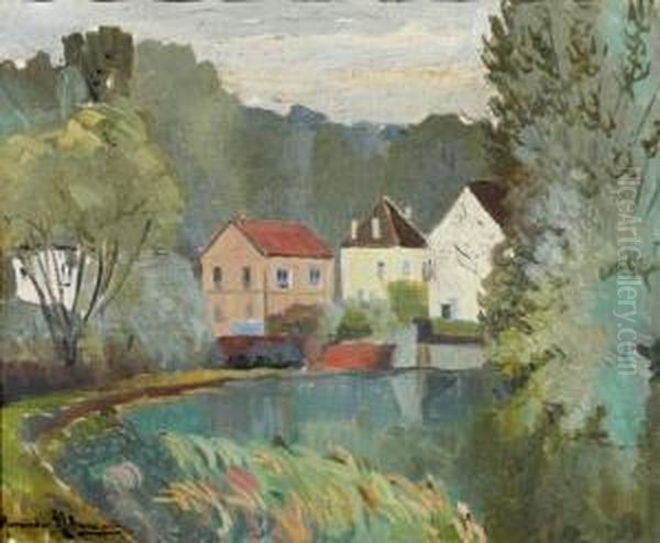 Maisons Au Bord De La Riviere Oil Painting by Alexander Altmann