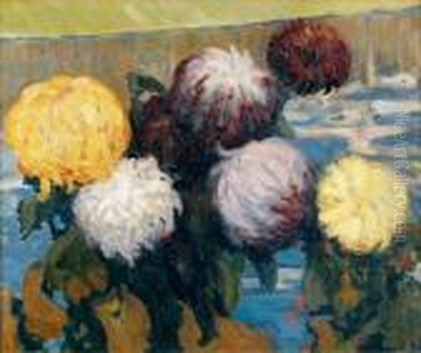 Bouquet De Chrysanthemes Oil Painting by Alexander Altmann