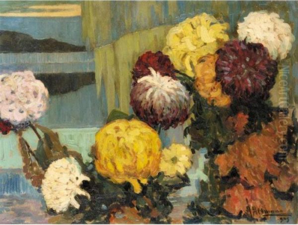 Composition With Flowers By A Window Oil Painting by Alexander Altmann