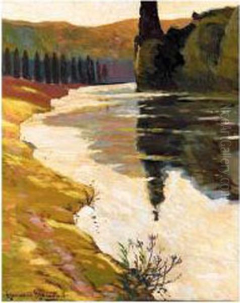 River Landscape Oil Painting by Alexander Altmann