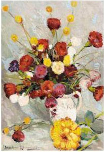 Flower Arrangement In A Ceramic Jug Oil Painting by Alexander Altmann