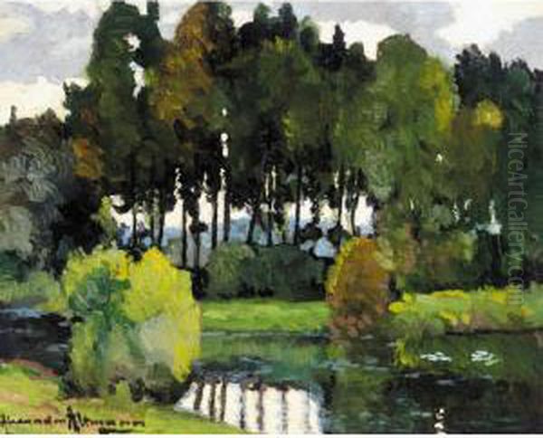 Trees By A Lake Oil Painting by Alexander Altmann