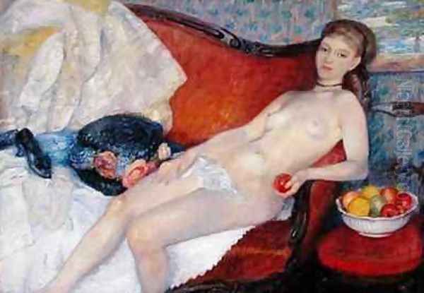 Nude with Apple Oil Painting by William Glackens