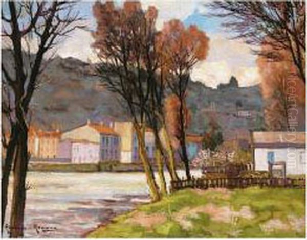 Houses Nestling On The Riverbank Oil Painting by Alexander Altmann