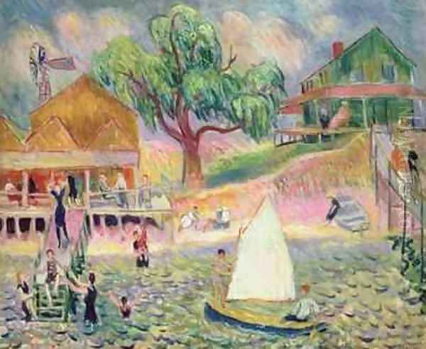 The Green Beach Cottage Belport Long Island Oil Painting by William Glackens