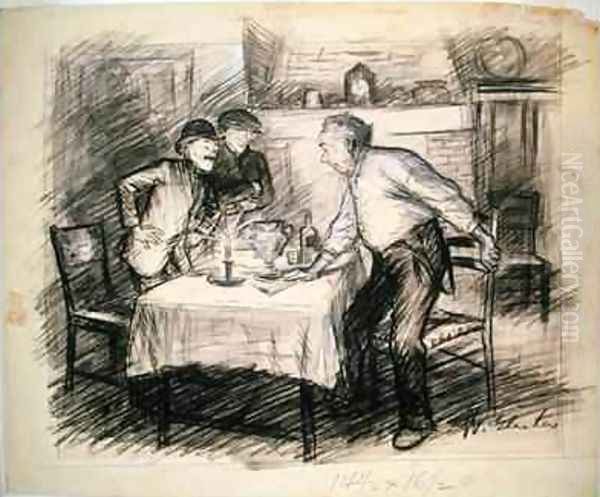 Interior with Three Men Getting Up from a Table Oil Painting by William Glackens