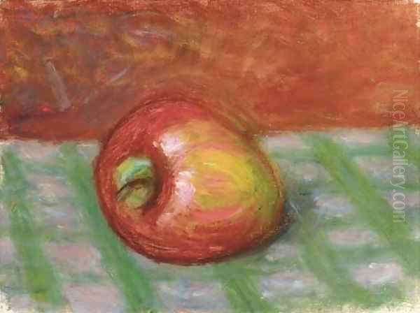 Apple on a Checkered Cloth Oil Painting by William Glackens