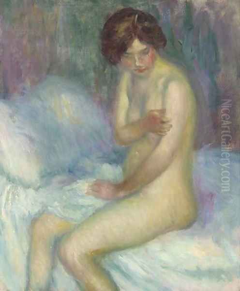 Nude Sitting on a Bed Oil Painting by William Glackens