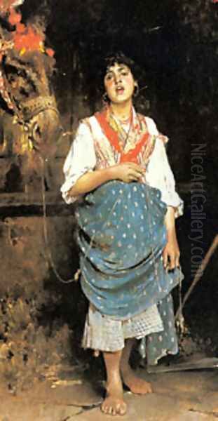 A Peasant Girl With A Horse Oil Painting by Esposito Gaetano