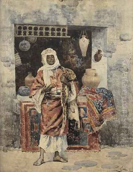 Young Merchant by his Shop (Jeune marchand devant sa boutique) Oil Painting by Giuseppe Gabani