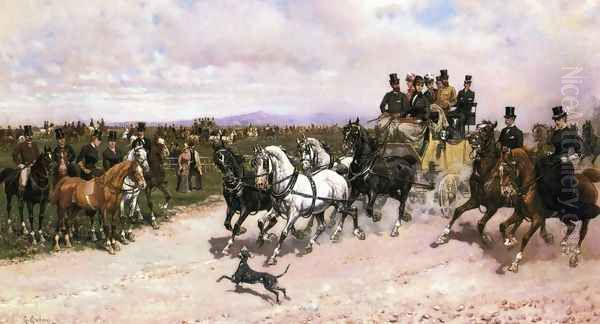 Overtaking the Stagecoach Oil Painting by Giuseppe Gabani