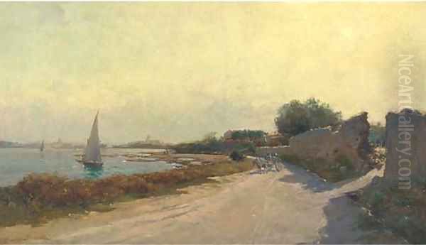 A cart on an estuary track Oil Painting by Giuseppe Gabani