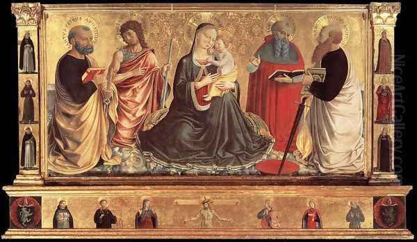 Madonna and Child with Sts John the Baptist, Peter, Jerome, and Paul 1456 Oil Painting by Benozzo di Lese di Sandro Gozzoli