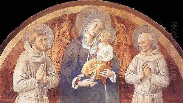 Madonna and Child between St Francis and St Bernardine of Siena 1450 Oil Painting by Benozzo di Lese di Sandro Gozzoli