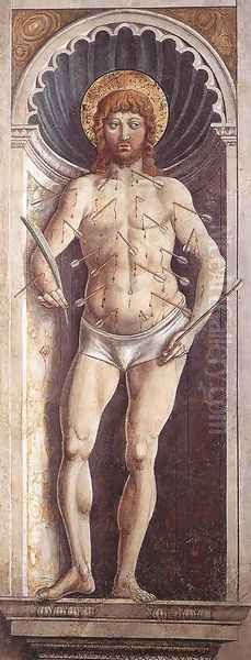 St Sebastian (on the pillar) 1464-65 Oil Painting by Benozzo di Lese di Sandro Gozzoli