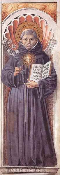 St Nicholas of Tolentino (on the pillar) 1464-65 Oil Painting by Benozzo di Lese di Sandro Gozzoli