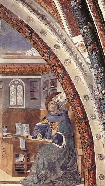 St Augustine's Vision of St Jerome (scene 16, east wall) 1464-65 Oil Painting by Benozzo di Lese di Sandro Gozzoli