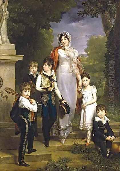 Portrait of Marechale Lannes, Duchesse de Montebello with Her Children 1814 Oil Painting by Marguerite Gerard