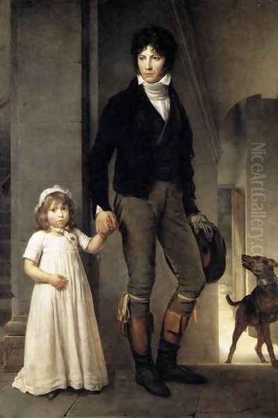 Jean-Baptist Isabey, Miniaturist, with his Daughter 1795 Oil Painting by Baron Francois Gerard