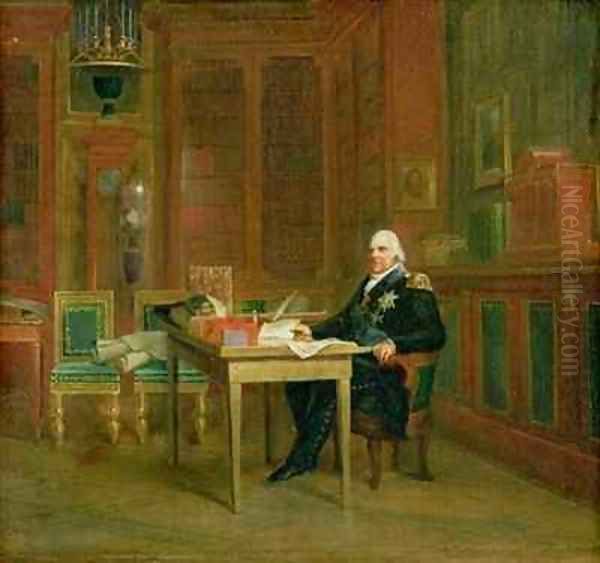 Louis XVIII 1755-1824 in his Study at the Tuileries Oil Painting by Baron Francois Gerard