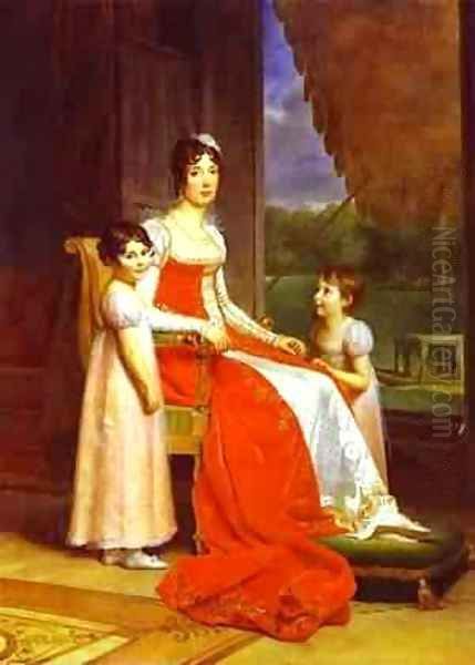 Marie Julie Bonaparte Queen Of Spain With Her Two Daughters Oil Painting by Baron Francois Gerard