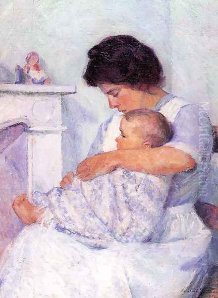 Mother and Child (White Mantel) 1912 Oil Painting by Bernhard Gutmann