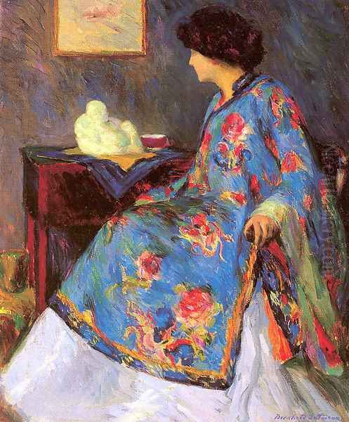 Lady in a Chinese Silk Jacket 1909 Oil Painting by Bernhard Gutmann