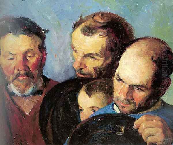 Heads of Three Men and a Boy Oil Painting by Bernhard Gutmann