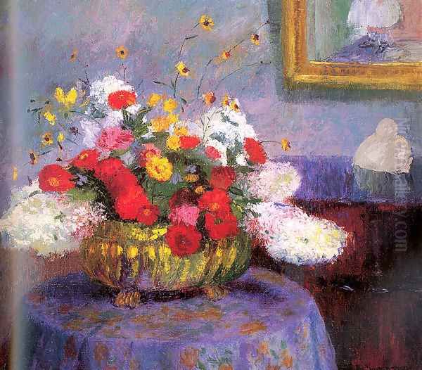 Still Life (Round Bowl with Flowers) Oil Painting by Bernhard Gutmann