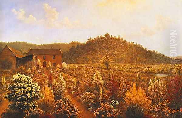 View of the Artist's House and Garden in Mills Plains, Van Diemen's Land Oil Painting by John Glover